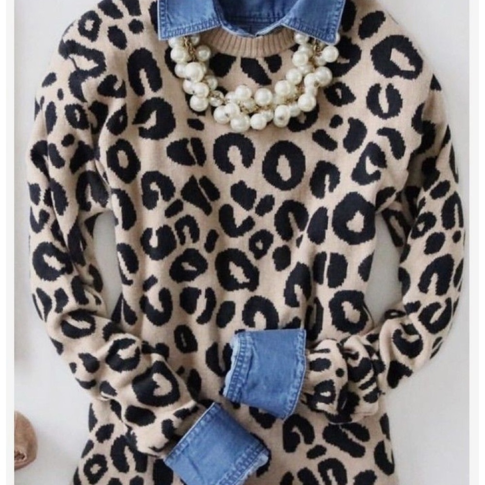 J.Crew Tan and Black Animal Print Long Sleeve Top size XS